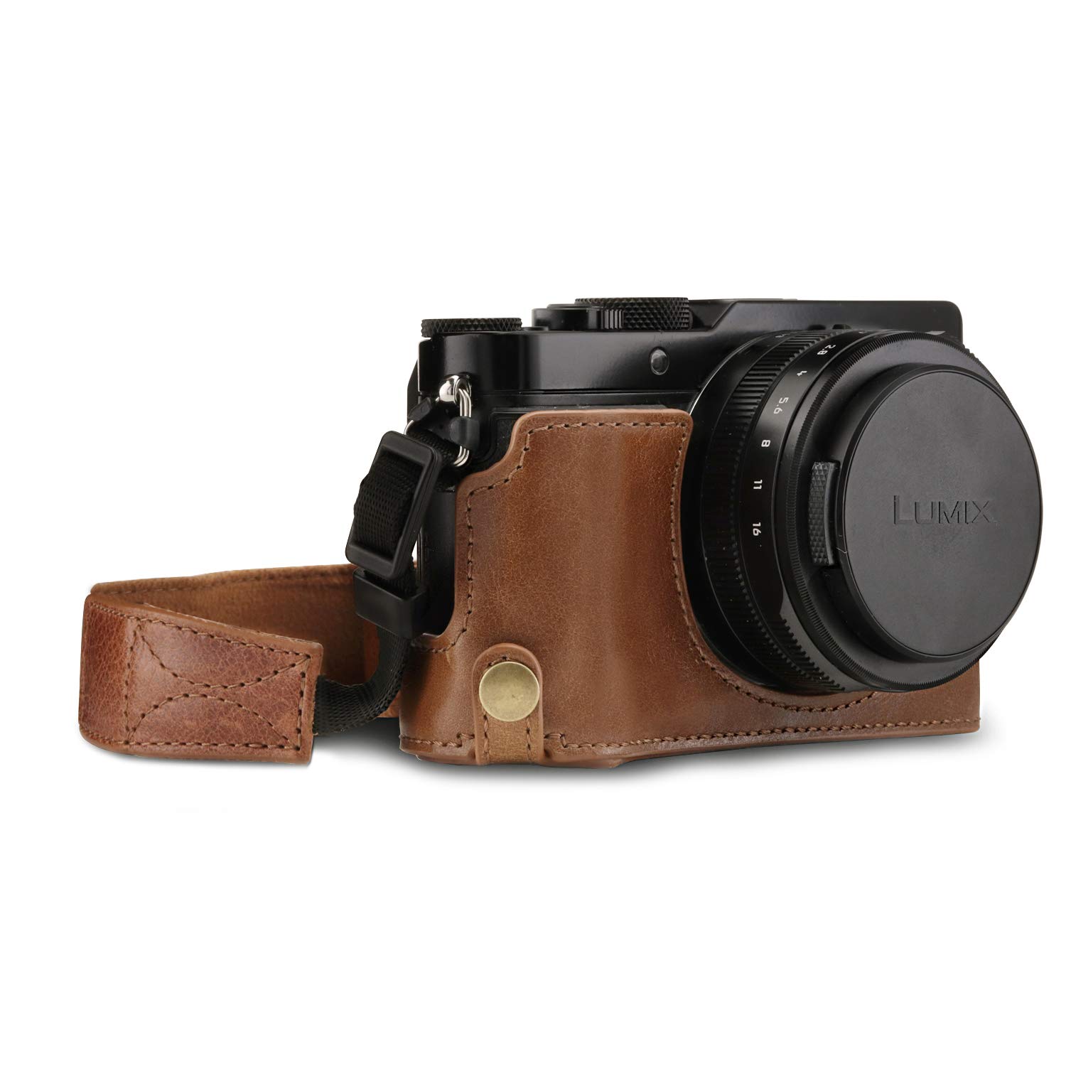 MegaGear MG1564 Ever Ready Genuine Leather Camera Half Case compatible with Panasonic Lumix DC-LX100 II - Brown