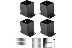 YVHFWOY 4x4 Post Base, Post Brackets(Inner Size 3.6"x3.6")，Black Powder Coated Heavy Thick Steel Fence Post Anchor for Deck Porch Handrail Railing Fence Plate Pergola Suppor(4 PCS)