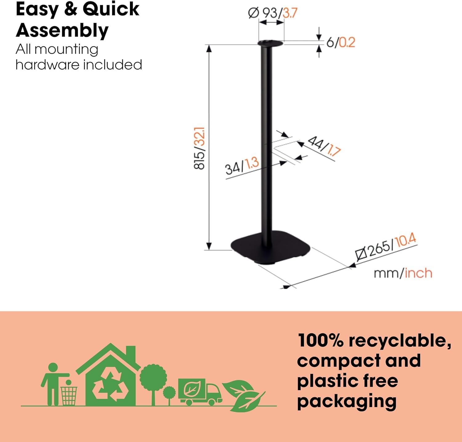 Vogel's SFS 4113 Ständer | Exclusiv für Sonos ERA 100 Lautsprecher | Hochwertig und durchdacht | Kabelverdeckungssystem | Sicher Dank TÜV-geprüfter Stabilität | Höhe: 82 cm | Schwarz (1 Standfuß) 3