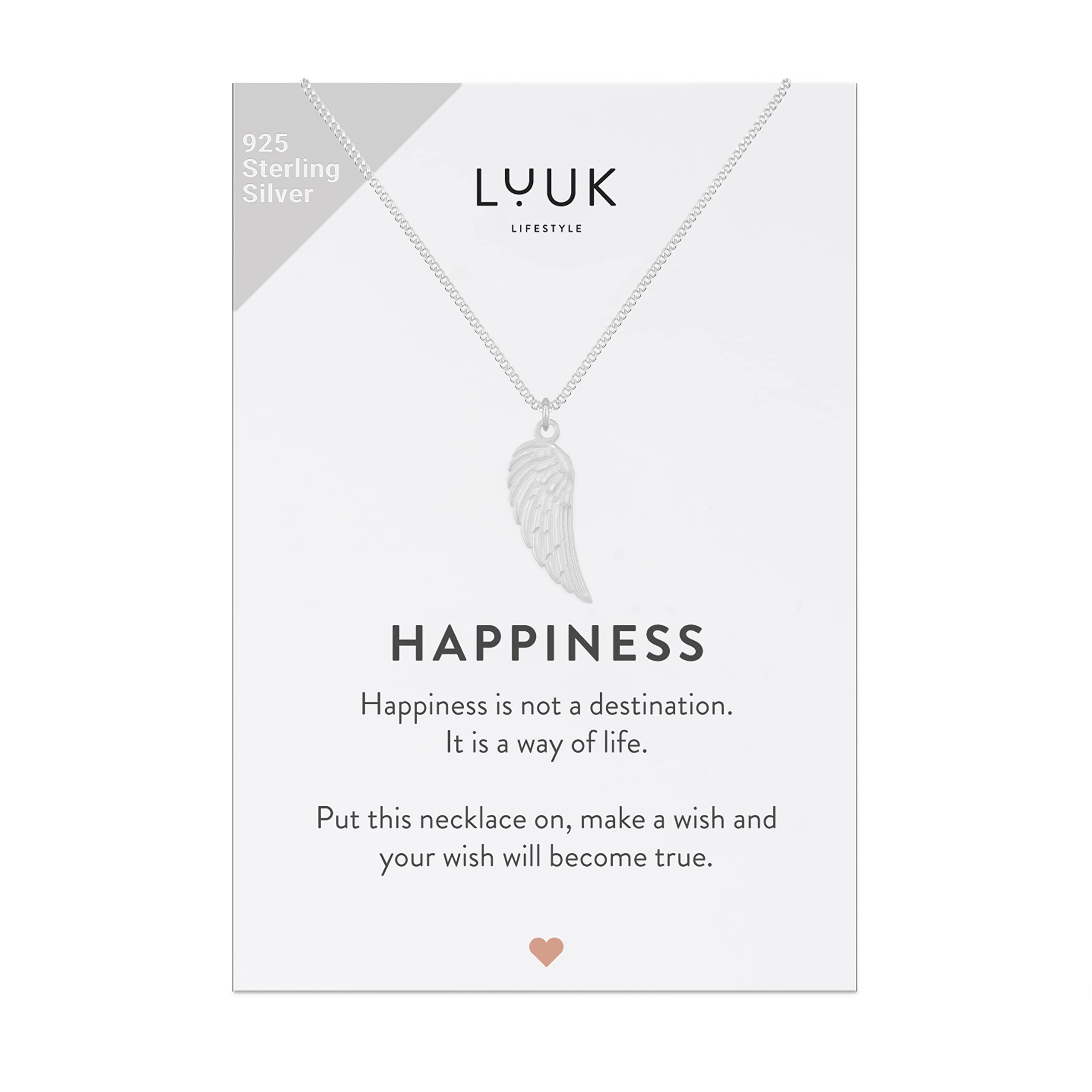 LUUK LIFESTYLE 925 Sterling Silver Pendant Necklace for Women Waterproof 50cm Chain Modern Necklace Gift for Her Silver Angel Wings — image 1