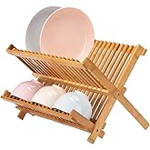 Lawei Collapsible Bamboo Dish Drying Rack - Plate Holder Dish Rack Cup Drying Strainer for Dish, Plate, Bowls, Cup