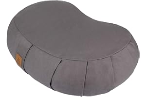 FelizMax Crescent Zafu Meditation Pillow, D=17" W=11" H=5.5" Zabuton Yoga Bolster, Meditation Cushion, Floor Pouf Yoga Pillow Zippered Organic Cotton Cover Natural Buckwheat kneeling pillow - Large