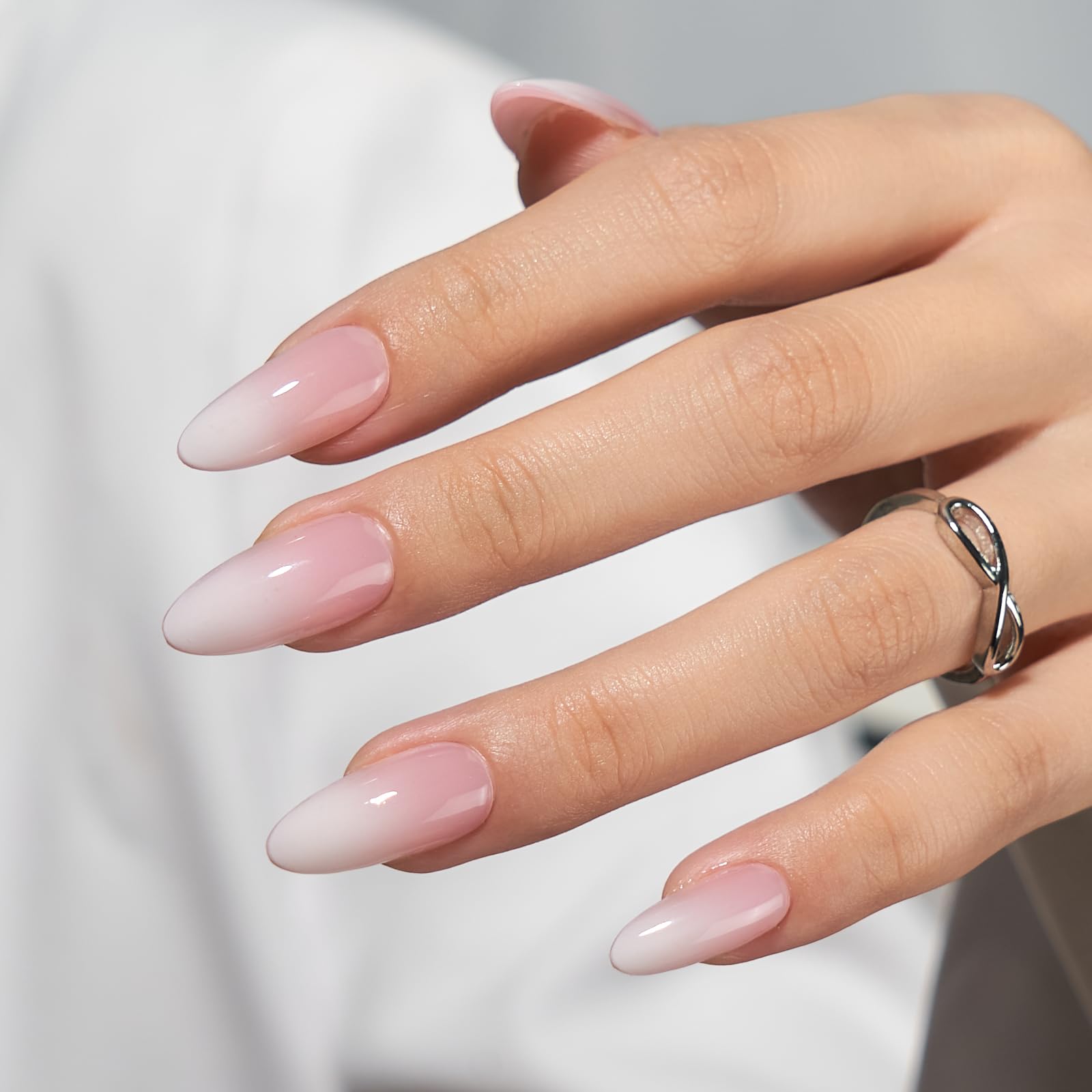 BTArtbox Press On Nails Almond - Medium Press On Nails, Pink White Ombre Soft Gel Nails, Natural Reusable Stick On Nails in 15 Sizes - 30 Fake Nails Kit for Valentines Day Gift - Image 2