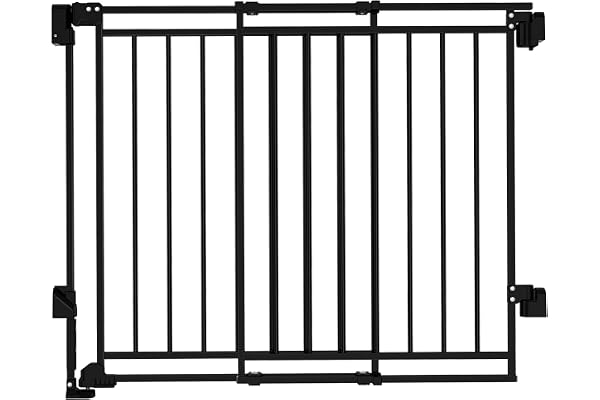 Hardware Mounted Baby Gate 26.4"-43" W x 29" H, Drill Required, No Bottom Bar, Auto-Close Walk-Thru Safety Gate for Stairs, D