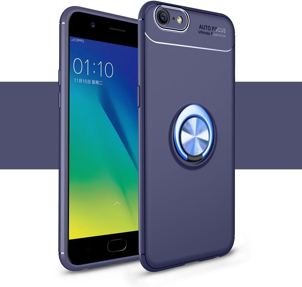 for Oppo A57 Case Metal Ring Holder Back Cover Ultra-Thin TPU Bumper-Blue Cover Blue Ring