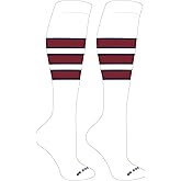 Mk Socks Striped Knee High Baseball, Football Socks (C) White, Navy, Cardinal