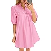 Cicy Bell Womens V Neck Babydoll Mini Dress Short Puff Sleeve Summer Casual Swing Dresses with Pockets