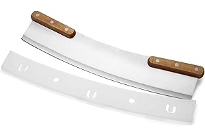 Outset 76615 Acacia Wood Handled Extra-Large Pizza Rocker with Protective Case, Stainless Steel, 13" Blade