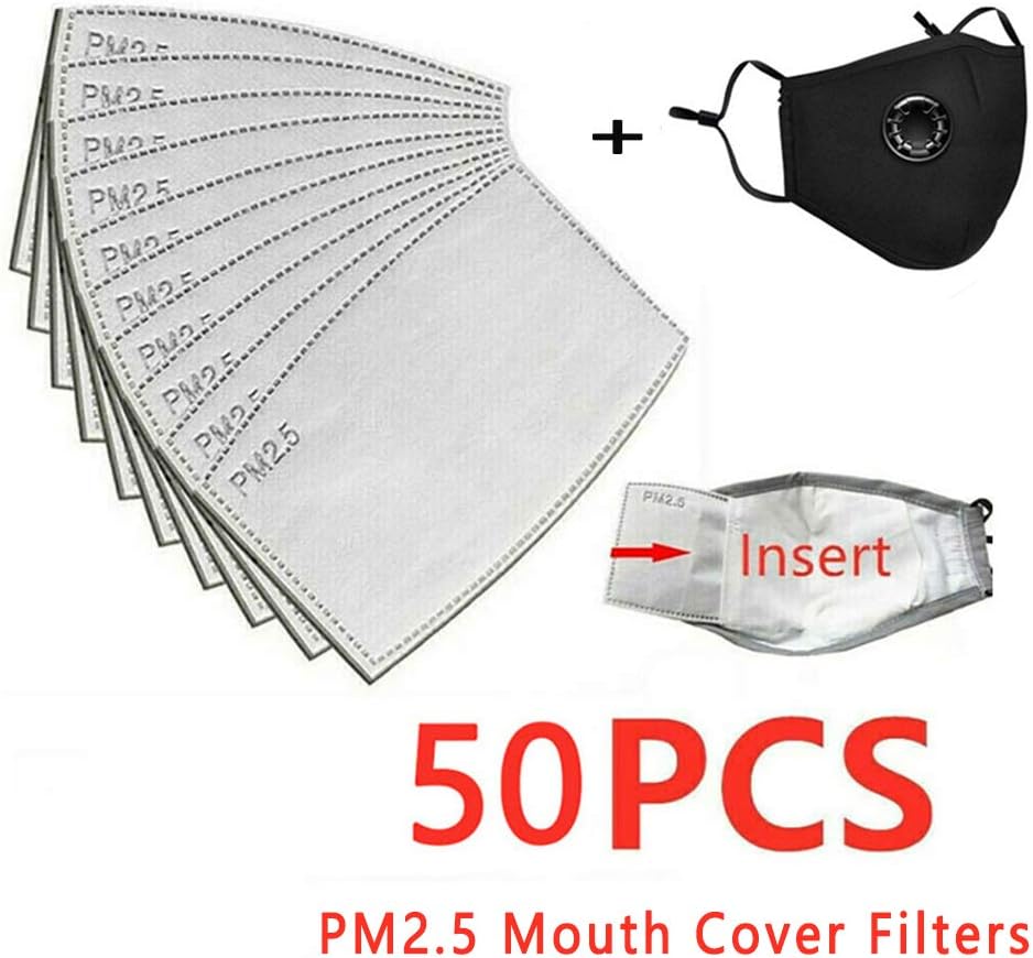 PM2.5 Activated Carbon Filter with Mouth Cover 5-Ply Protective Filter Replacement for Face Cover (50)
