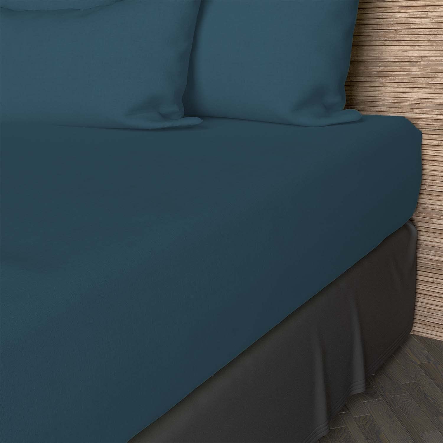 Soleil d'ocre, Plain Cotton Fitted Sheet, 57 Thread Count, 180 x 200 cm, Duck Egg Blue