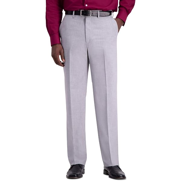 slim fit dress slacks Haggar Cool Right Performance Flex Pants, Flat Front in Brown Heather