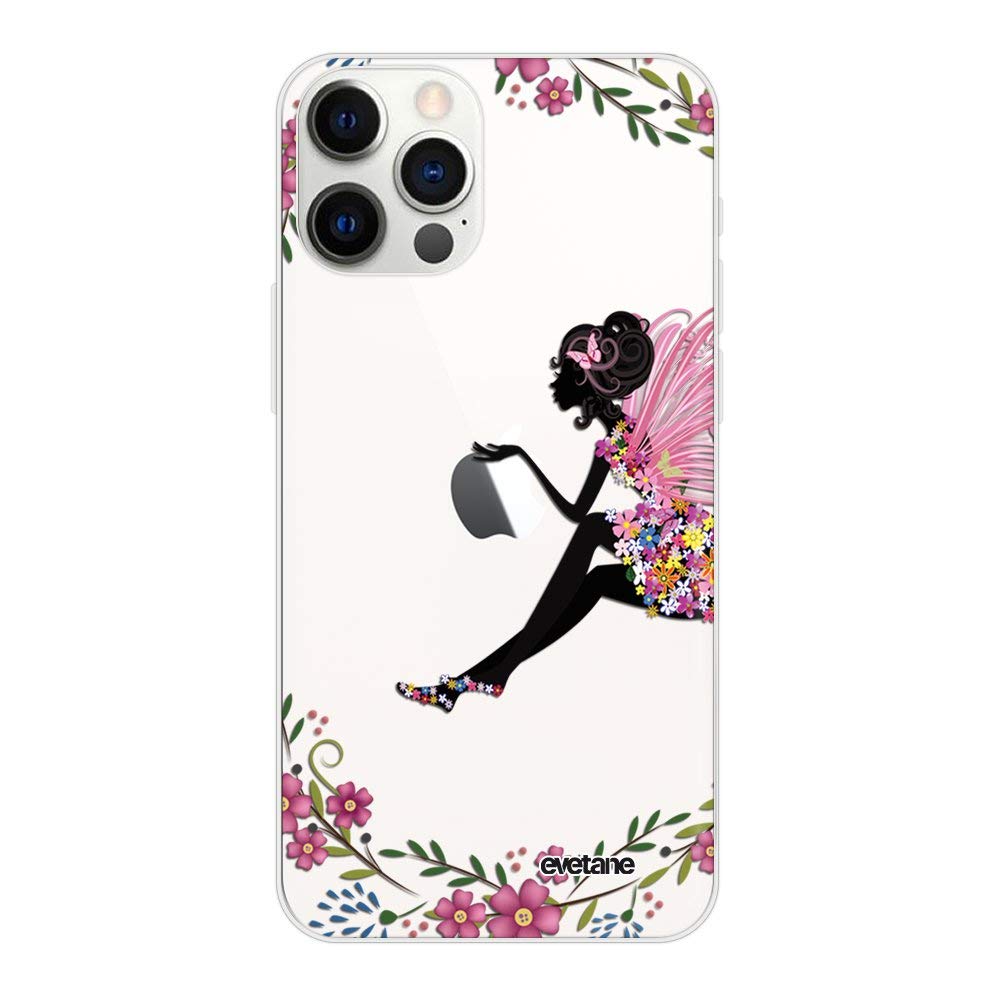 Evetane - Silicone Case Compatible with iPhone 12/12 Pro - Flexible Protection, Ultra Resistant - Thin and Transparent - Back Cover - Flower Fairy — image 1