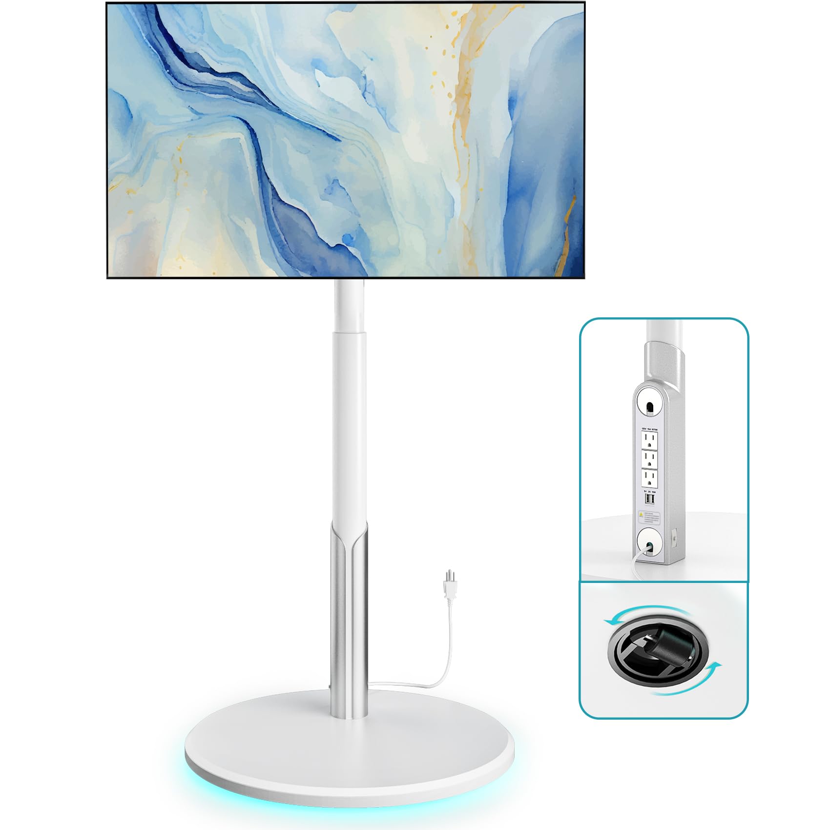 Photo 1 of LLDEPLL Floor Mobile TV Stand with Power Outlet, Rolling TV Cart for 27-65 Inch OLED LED Monitors, 6 Levels of Height Adjustment, Ambient Lighting on The Bottom Wheels Holds up to 88lbs, 400x400mm