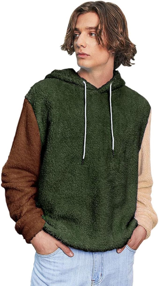 colorblock sewing patchwork fleece hoodie