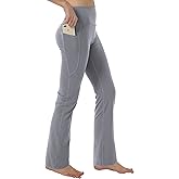 Keolorn Women's Bootleg Yoga Pants with Hidden Pockets Tummy Control Running Legging Long Bootcut