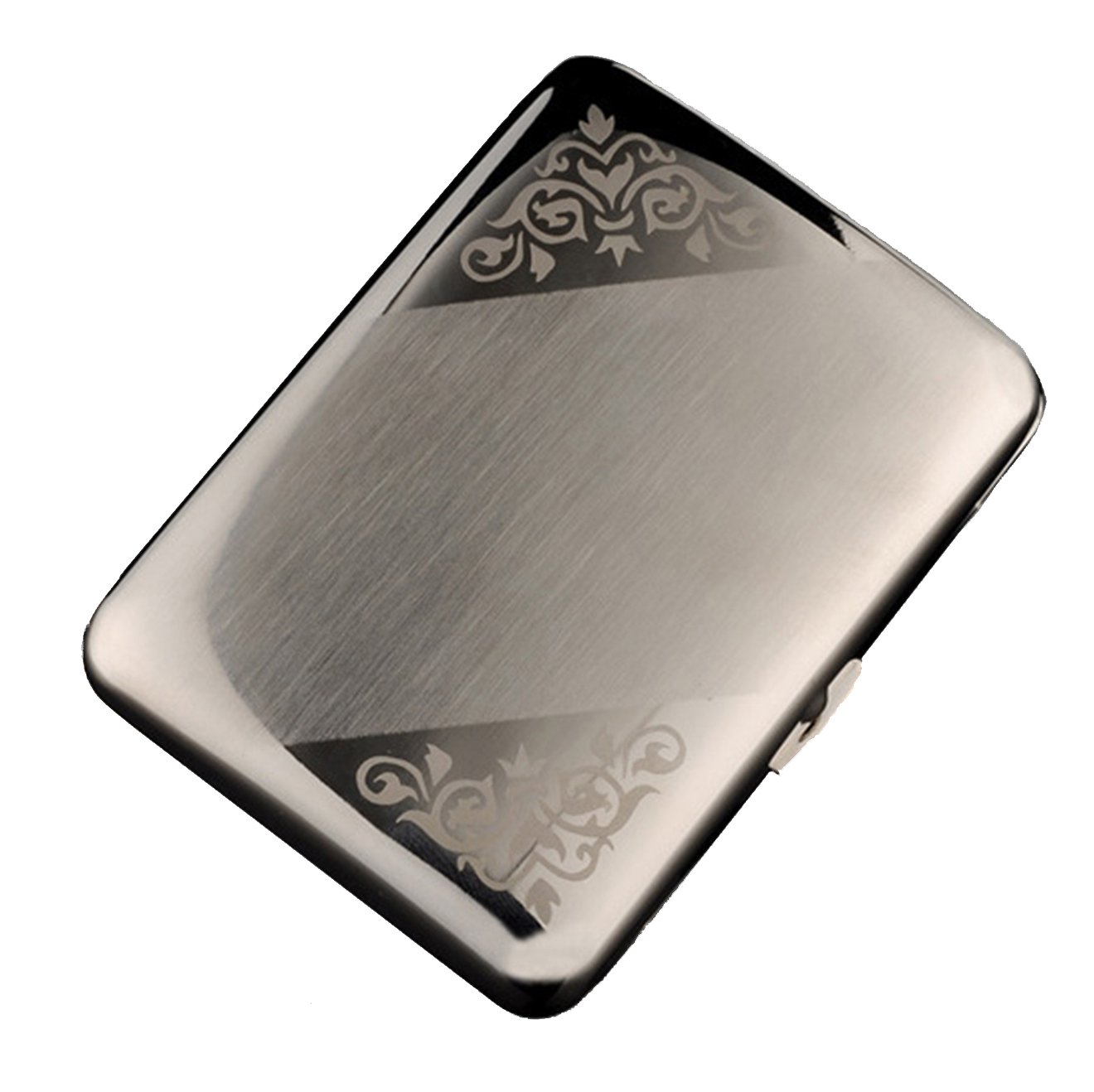 CaLeQi Stainless Steel Cigarette Case, Silver, Holds 16, Snap Closure