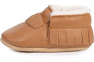 BirdRock Baby Sherpa Moccasins - Cozy, Genuine Leather Winter Shoes for Boys and Girls