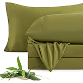 JSD Olive Green 100% Viscose Derived from Bamboo Cooling Sheet Set Queen | Cool Sheets for Hot Sleepers Temperature Regulating, 300TC Sateen Weave, 16" Deep Pocket Corner Straps