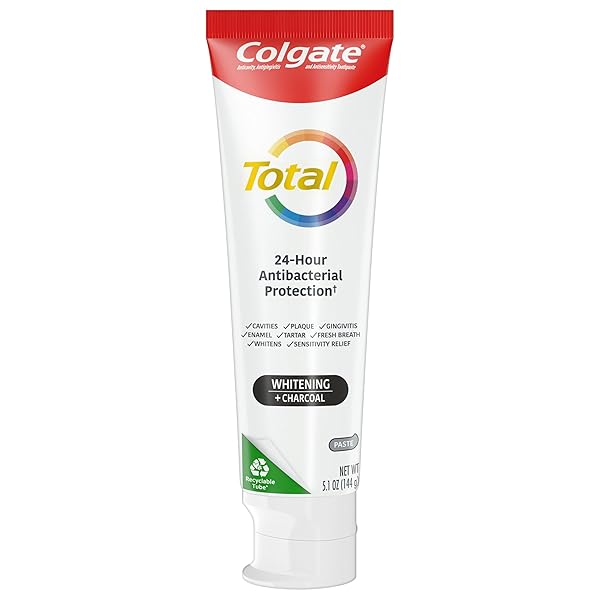 COLGATE TOTAL WHITENING + CHARCOAL TOOTHPASTE, MINT TOOTHPASTE, 5.1 OZ TUBE, 2 PACK