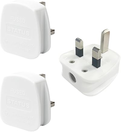 Status 3x 13A UK White 3-Pin Electrical Plug Tops BS1363 CE Certified Cord Grip