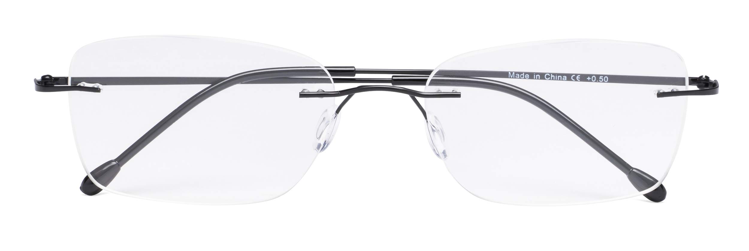 CessBlu Rimless Reading Glasses Design Readers for Women Men (Black) +2.0