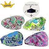 JoyRing 4 Pack Adjustable Surgical Scrub Cap Medical Doctor Bouffant Hats with Sweatband and Free Cotton Mask