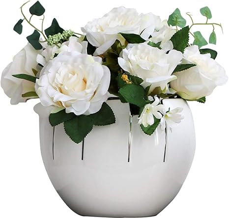 Amazon 装飾花瓶セット造花 テーブルホームオフィスの結婚式のための花瓶の偽のバラの花の装飾が付いている人工的なバラの花束 Diy家の庭の装飾 花 サイズ L 造花 オンライン通販