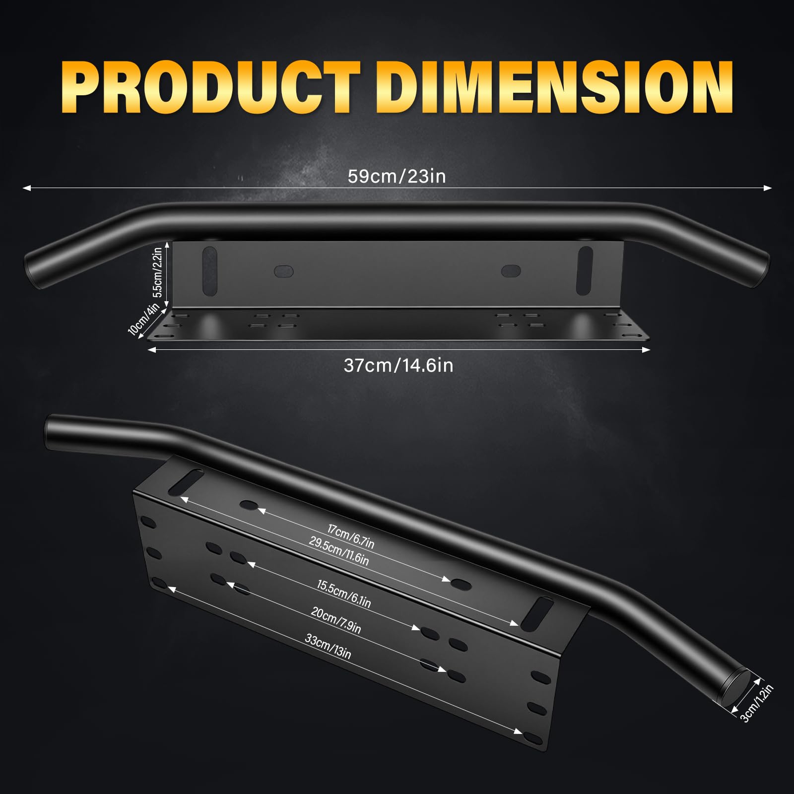 SKYWORLD Universal Kennzeichenhalter Bull Bar Stoßstange vorne Kennzeichenhalterung Halterung für Offroad-Arbeitsscheinwerfer Led Bar Driving - Schwarz 2