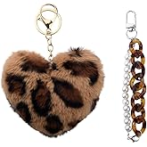 Leopard Heart Accessories Y2k Pearl Keychain for Purse Handbag Vintage Leopard Print Keychains for Women Girls Fuzzy Heart Keychain for Keys Purse Charms for Handbags Wallet Bead Chain Keychain 2 Pcs
