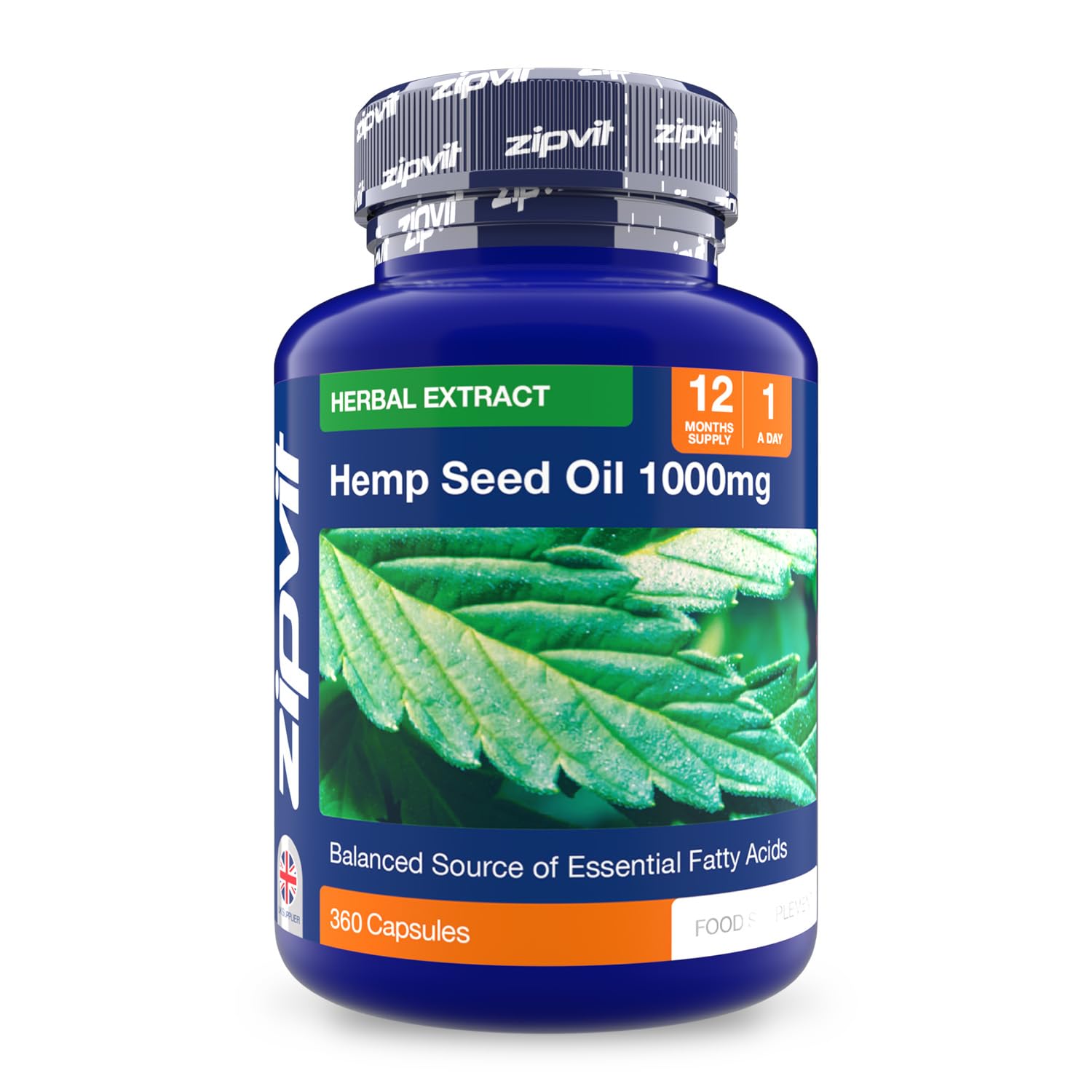 Zipvit Hemp Seed Oil 1000mg, Omega 3 6 9 Capsules High Strength, Cold Pressed, 360 Softgels, 12 Months Supply