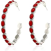 Vavhoo Boho Turquoise Oval Drop Dangle Earrings for Women Beaded Western Teardrop Earrings Vintage Ethnic Alloy Pendant Jewelry Gift