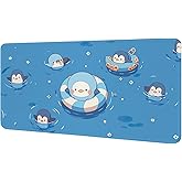 llsxi Blue Cute Anime Penguin Keyboard Pad,Non-Slip Gaming Mouse Pad,Large Size Stitched Edge Desk Pad for Office and Game X-Large(11.81"x31.49"x0.12")