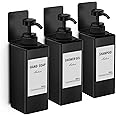 Anhow Shampoo and Conditioner Dispenser (Set of 3/16.9oz), No Drill Soap Dispenser Wall Mount Refillable Body Wash Dispenser with Category Labels for Kitchen Bathroom - Black