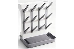 Ariseno Baby Bottle Drying Rack, Vertical Space Saving Countertop Holder - Large Capacity for 12 Bottles, Pump Parts, Pacifiers, Brushes, Sippy Cups - BPA-Free, Baby Accessories Organizer - Grey