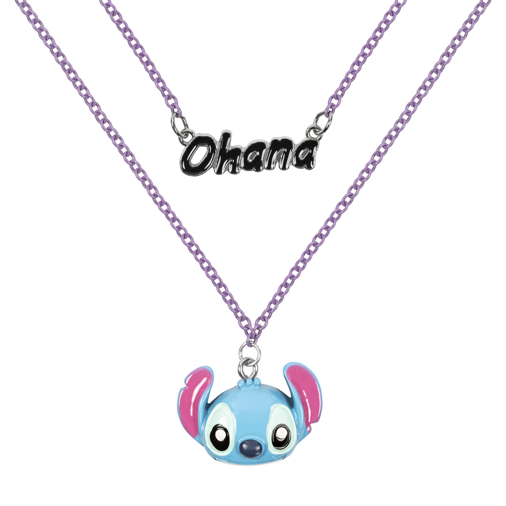 Disney Lilo & Stitch Blue Ohana Stitch Double Layered Necklace NH00922RL-16.PH