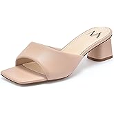 MIRAAZZURRA Heel Mules for Woman Square Open Toe Chunky Block Heel Slip on Heeled Sandals Casual Comfort Party Shoes