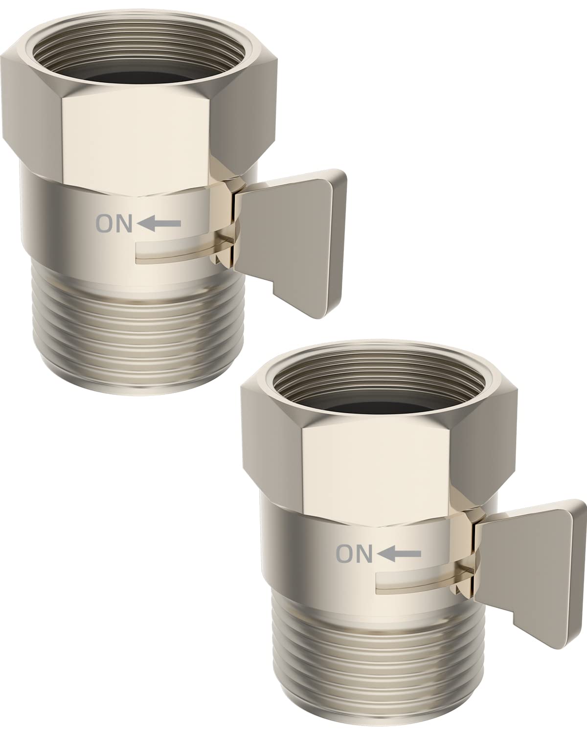 Photo 1 of Hibbent All Metal 2 Pack Shower Head Flow Control Valve, G1/2 Brass Shut-off Valve with Metal Handle Lever, Shut OFF Water Flow Control Regulator for Handheld Shower, or Bidet Sprayer, Brushed Nickel