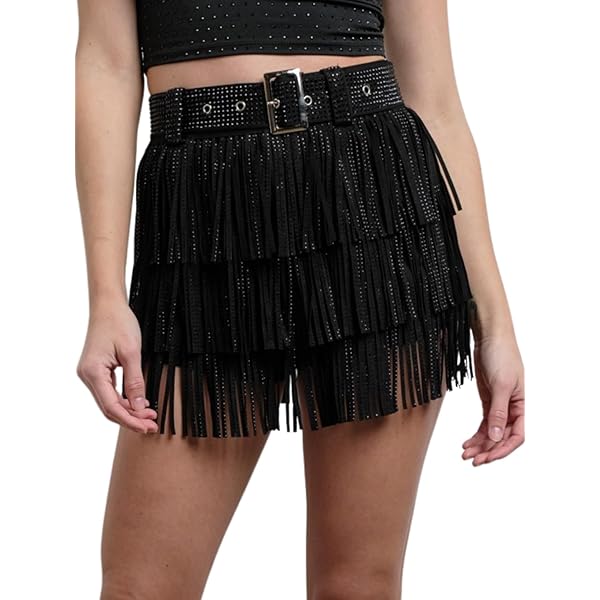 Plus Size Fringe Skirt SweatyRocks Women's Plus Size High Waist