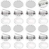 SUNNYCLUE 1 Box 30Pcs Blank Brooch Cabochon Pin Antique Silver Metal Stainless Steel Vintage Oval Flat Round Base Settings Transparent Glass Trays Brooches Kit for Wedding Jewelry Making DIY Crafts