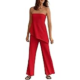 Tankaneo Womens 2 Piece Outfits Asymmetrical Tube Top Wide Leg Pants Knit Vacation Travel 2025 Matching Lounge Sets