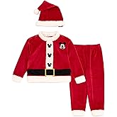Disney Mickey Mouse Christmas Velour Sweatshirt, Pants & Santa Hat 3 Piece Set Newborn to Big Kid Sizes (0-3 Months - 10-12)