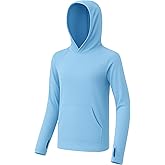 RIKUAOU Boys Rash Guard Long Sleeve Sun Protection Hoodie Shirts, Youth UPF 50+ Swim Fishing Water Hooded Shirt with Pocket