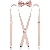 Alizeal Men's 4 Clips X-Back Solid Suspenders Pre Tied Bow Tie Set Elastic Adjustable Braces