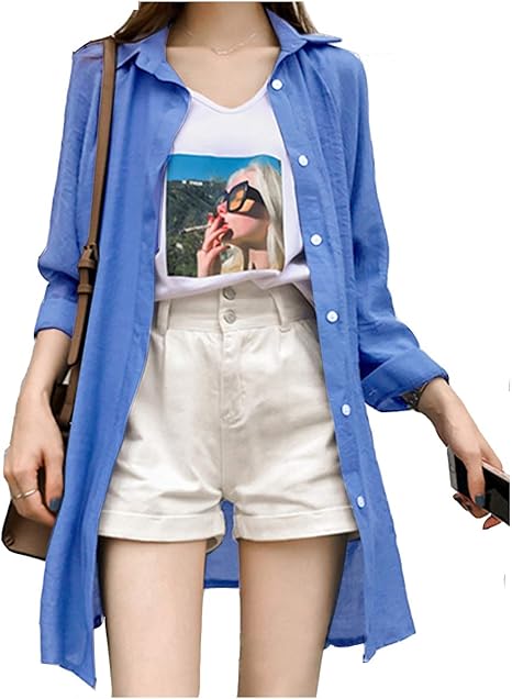 Amazon コアラージュ カラー 長袖 ロング シャツ スプリング 羽織 可愛い ポップ 春 夏 ロングシャツ カラーシャツ 日除け カワイイ 上着 薄手 きれいめ 通勤 フェミニン 体型カバー ファッション カッコイイ 女性用 シャツワンピ 社会 春夏 お洒落 お出掛け 春トップス