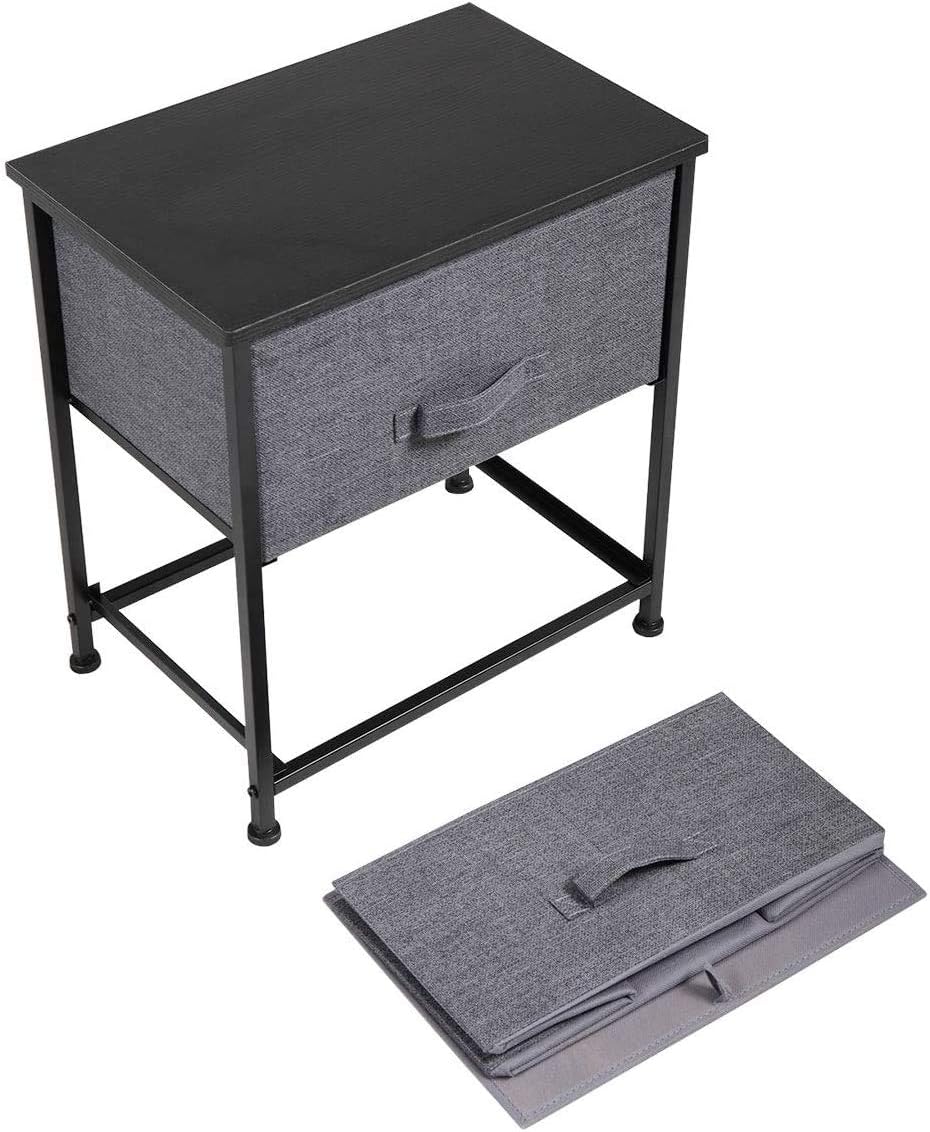 Stackable Storage Drawers Nightstand with 2 Non-Woven Fabric Drawers End Table with Steel Frame and Wood Top, Modern Clothes Organizer Closet Drawers Bedroom Bedside Living Room, College Dorm, Black -