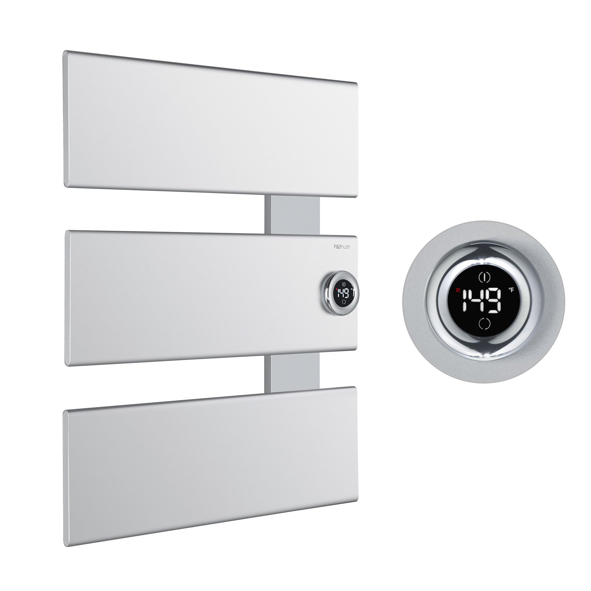 Photo 1 of P&Bhusri Electric Heated Towel Rack, Silver Towel Warmer with Adjustable Temperature (98–149°F) and Timer (1-24h, On), Fast Heating and Drying for Bathroom, Memory & Remote Control Compatible