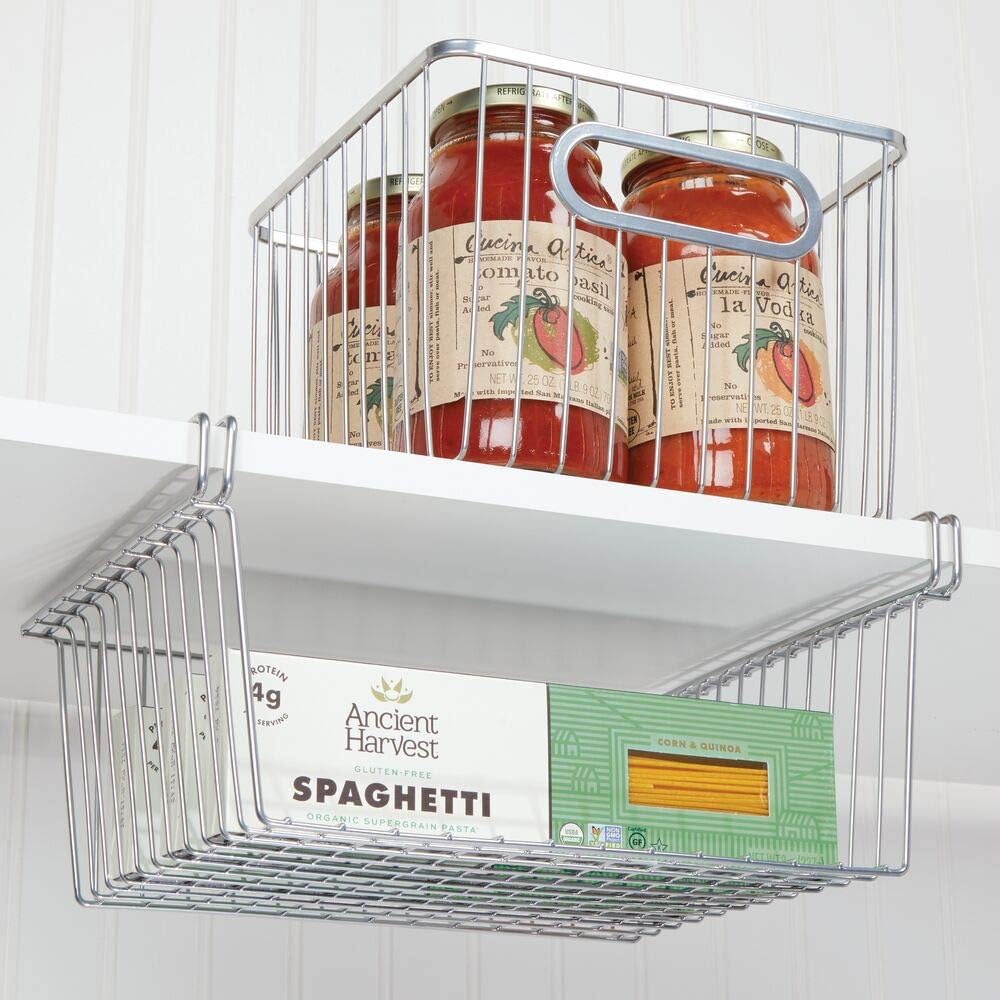 mDesign Under Shelf Basket Large Wire Basket Shelves for Kitchen