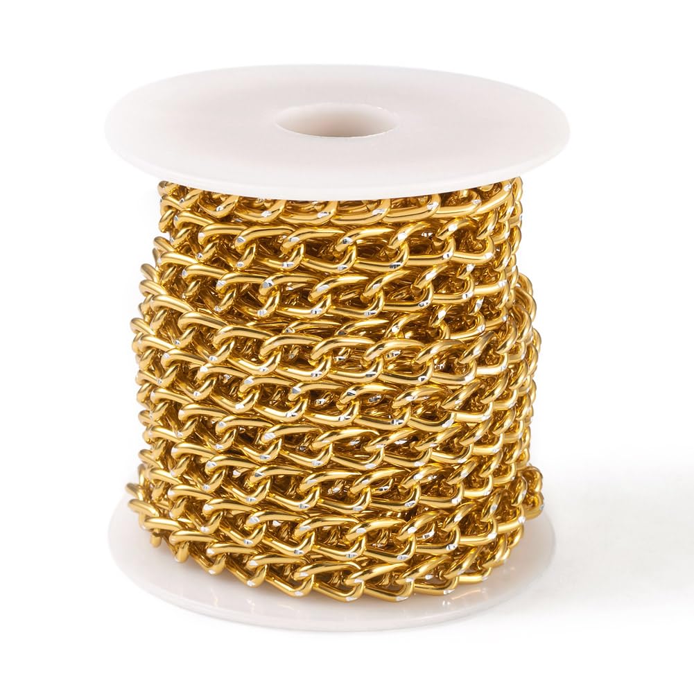 Boutigem 16.4 Feet Aluminum Curb Chains Golden Golden Twisted Jewelry Making Chain 8x5x1.5mm for DIY Necklace Bracelet Making