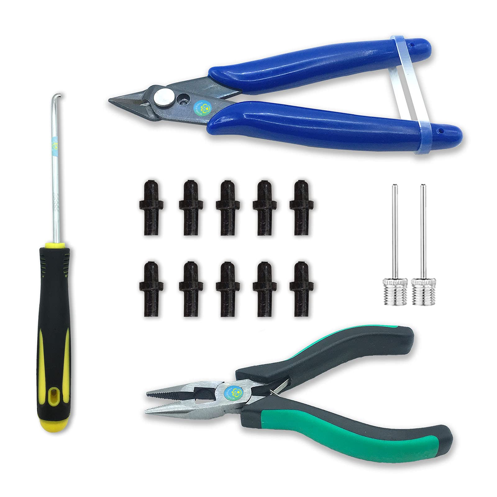 SHENGY 10 basketball, football, volleyball nozzle replacement valve, ball leak repair kit (inflatable nozzle, sharp pliers, crochet, slope clamp, gas needle)