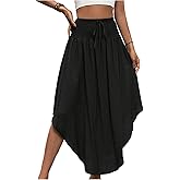 Verdusa Women's Asymmetrical Ruffle Maxi Skirt Shirred Drawstring High Waisted Long Skirts